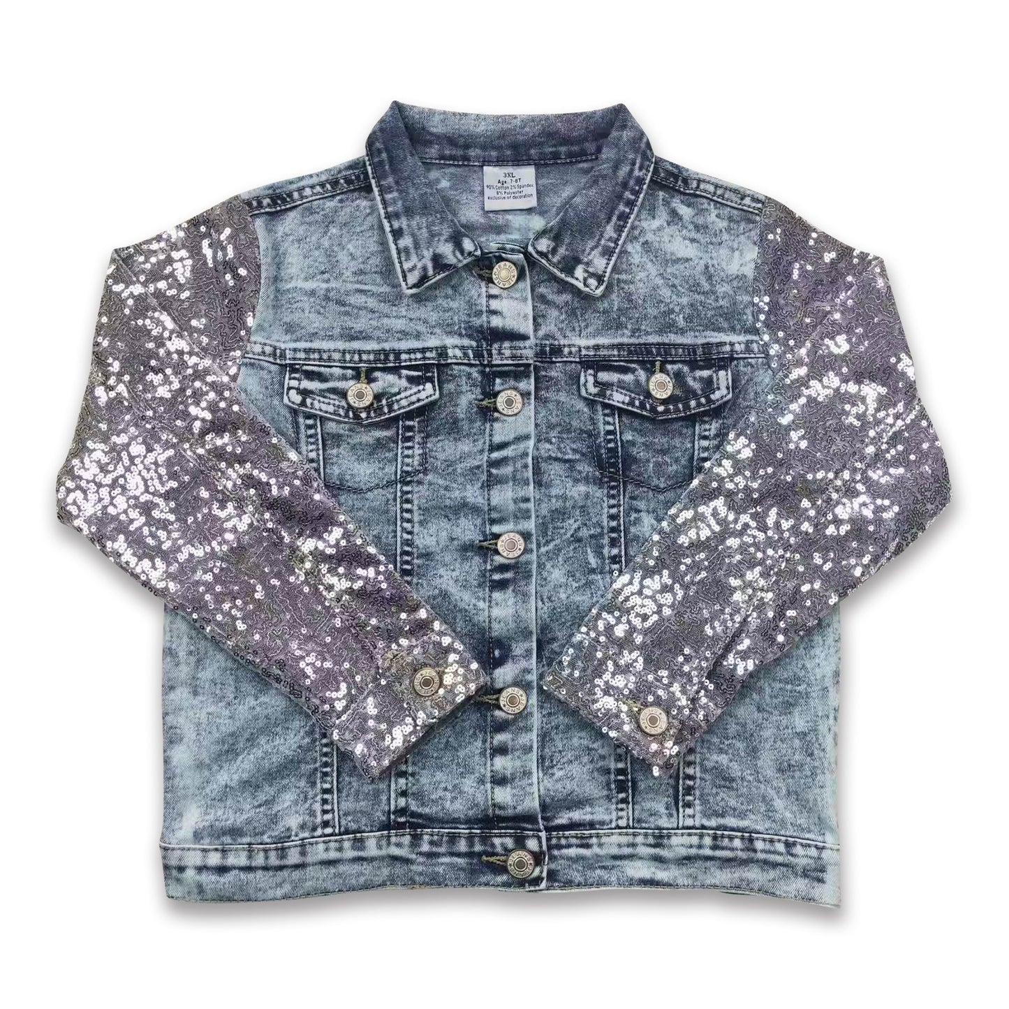 Silver Sequined Sleeve NY Fashion Denim Jacket