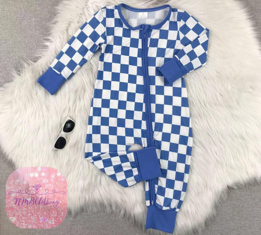 Blue Checkered Bamboo Romper