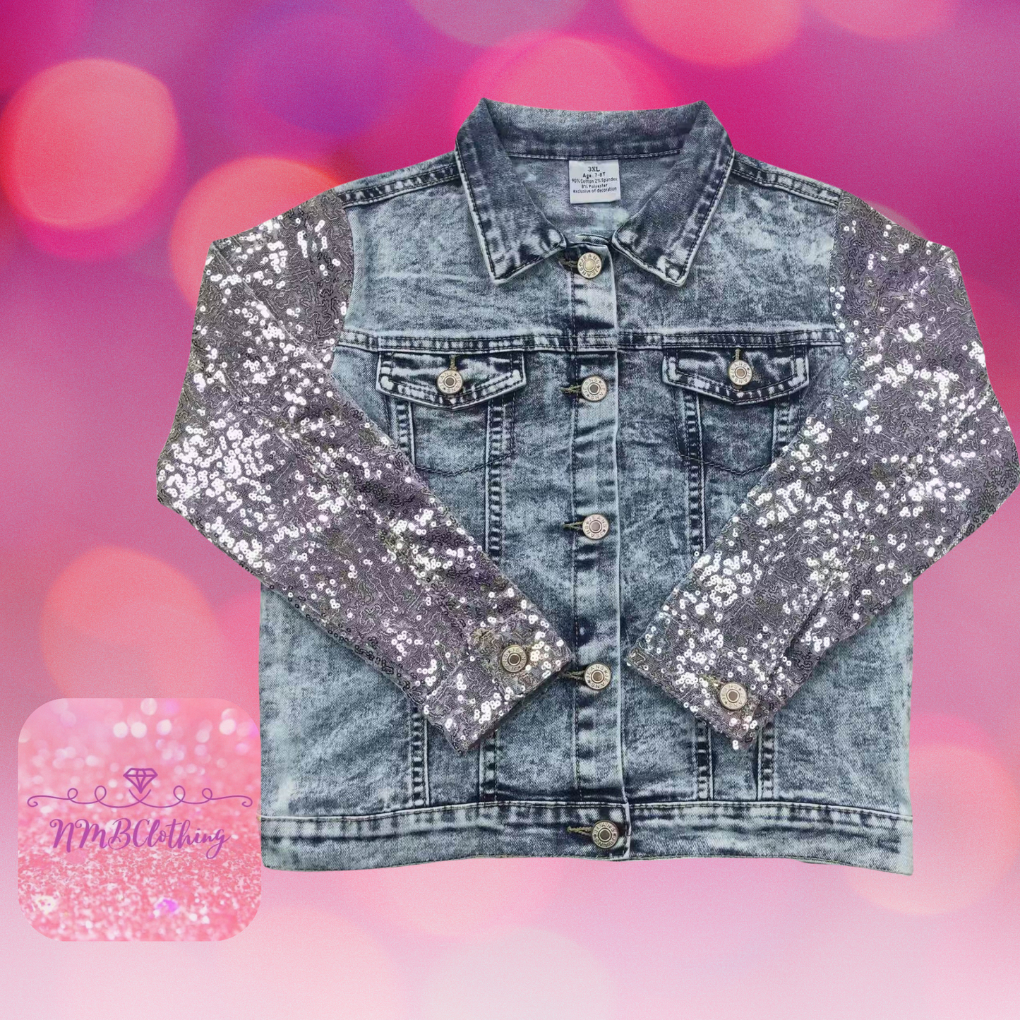 Silver Sequined Sleeve NY Fashion Denim Jacket