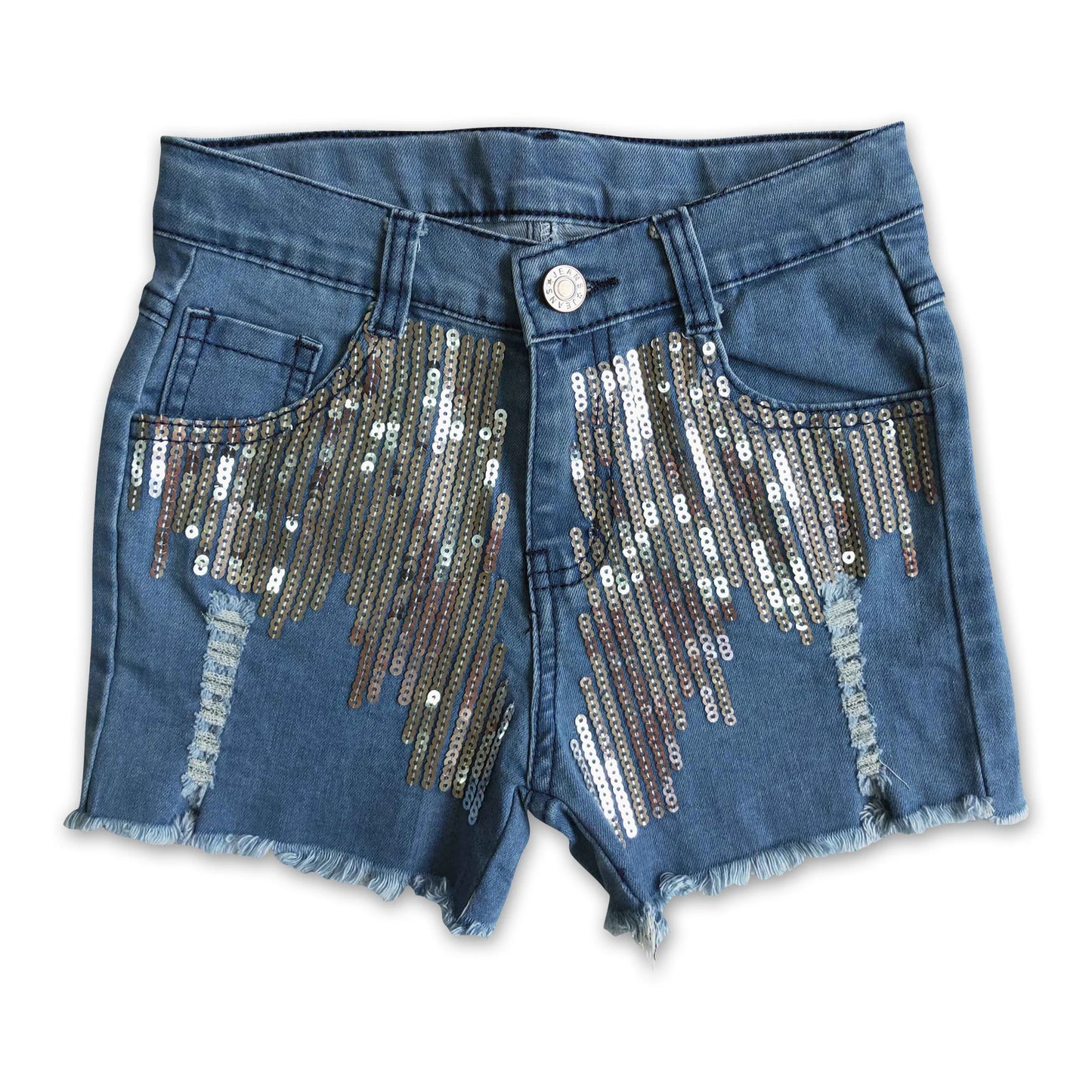 Silver Sequin Blue NY Fashion Denim Shorts