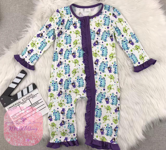 Purple Ruffle Monster Bamboo Romper